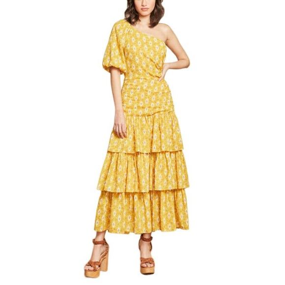 VERONICA BEARD Virginia Dress One Shoulder Floral Layered Yellow Cotton 6 NWT - Picture 2 of 12
